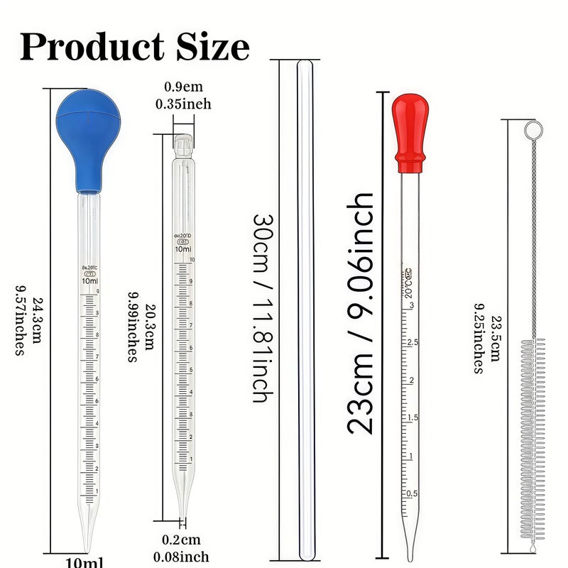 Glass Volumetric Pipettes 2pcs With Droppers Stirring Rods Brushes 0.1oz 0.34oz - Image 2