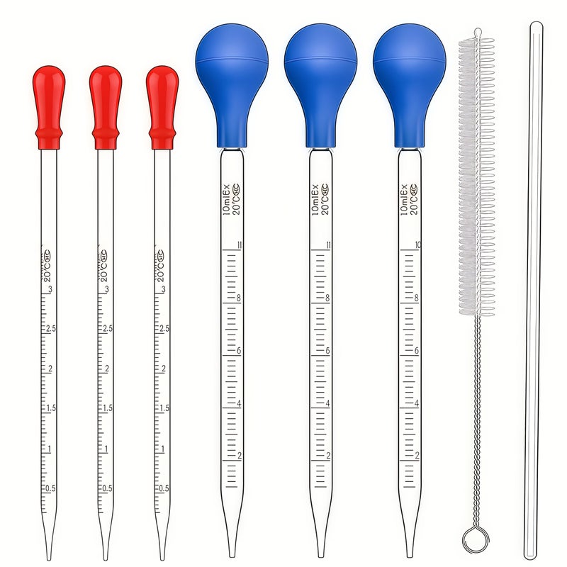 Glass Volumetric Pipettes 2pcs With Droppers Stirring Rods Brushes 0.1oz 0.34oz - Image 3