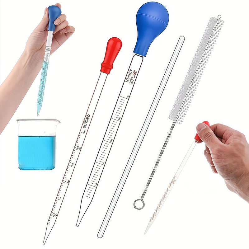 Glass Volumetric Pipettes 2pcs With Droppers Stirring Rods Brushes 0.1oz 0.34oz - Image 1