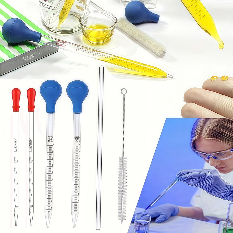 Glass Volumetric Pipettes 2pcs With Droppers Stirring Rods Brushes 0.1oz 0.34oz - Image 4