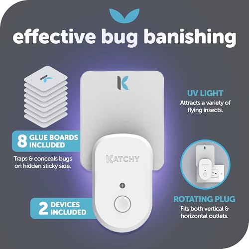 Katchy Plug-in Fly Trap Indoor – Blue Light Bug Catcher for Mosquito, Gnat, Fruit Fly & Small Moth – Chemical-Free & Eco-Friendly – All Indoor Areas: Kitchen, Living Room & Plants (2 Pack) - Image 3