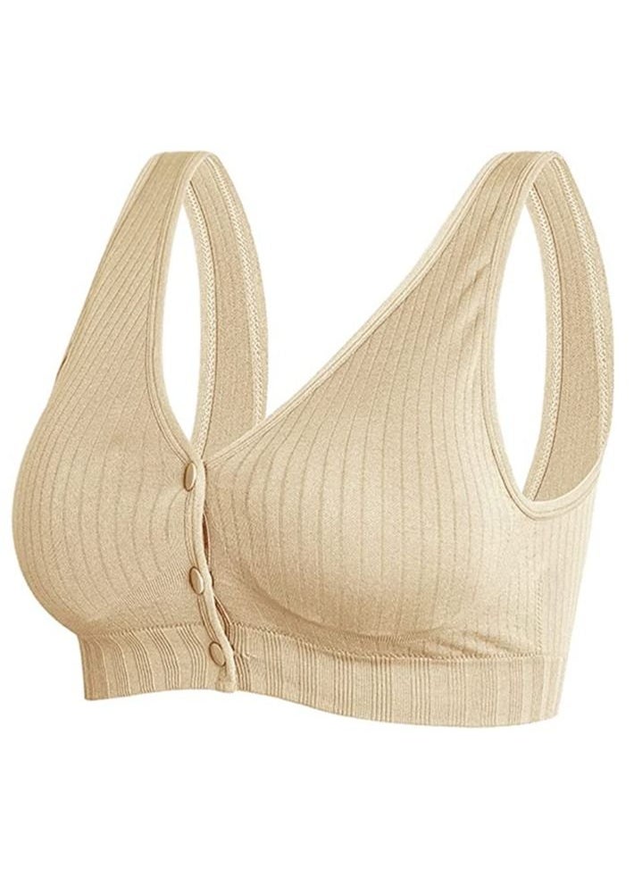 Rubik Nursing Bra for Women, Rubik Breast Feeding Maternity Front Button Closure Seamless Removeable Padded Smooth Wireless Pregnancy Sleeping Bra (X-Large) Beige  - Image 1