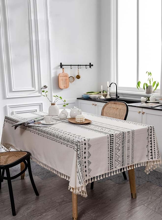 ثمانية فيبيهاوس غطاء طاولة طعام مفرش طاولة لطاولة الطعام، غطاء طاولة بدون تجاعيد مع شرابات، مفرش طاولة خارجي، مفرش طاولة مستطيل لحفلات تناول الطعام في المطبخ، أبيض، 140، 200 سم مفرش طاوله طعام - Image 1