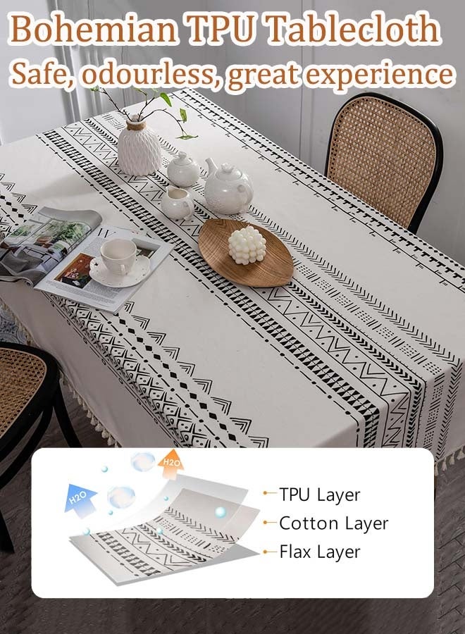 ثمانية فيبيهاوس غطاء طاولة طعام مفرش طاولة لطاولة الطعام، غطاء طاولة بدون تجاعيد مع شرابات، مفرش طاولة خارجي، مفرش طاولة مستطيل لحفلات تناول الطعام في المطبخ، أبيض، 140، 200 سم مفرش طاوله طعام - Image 2