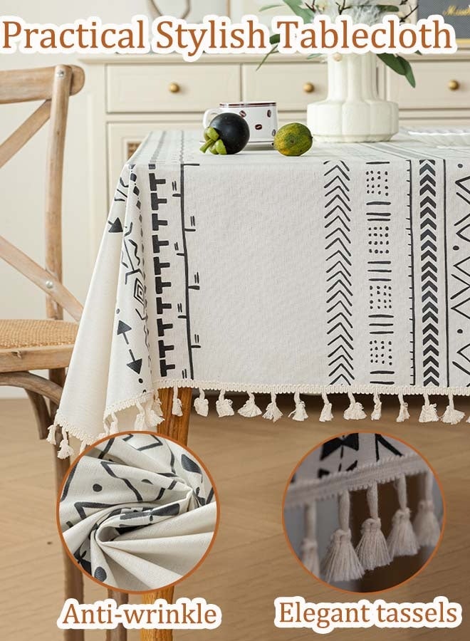 ثمانية فيبيهاوس غطاء طاولة طعام مفرش طاولة لطاولة الطعام، غطاء طاولة بدون تجاعيد مع شرابات، مفرش طاولة خارجي، مفرش طاولة مستطيل لحفلات تناول الطعام في المطبخ، أبيض، 140، 200 سم مفرش طاوله طعام - Image 5