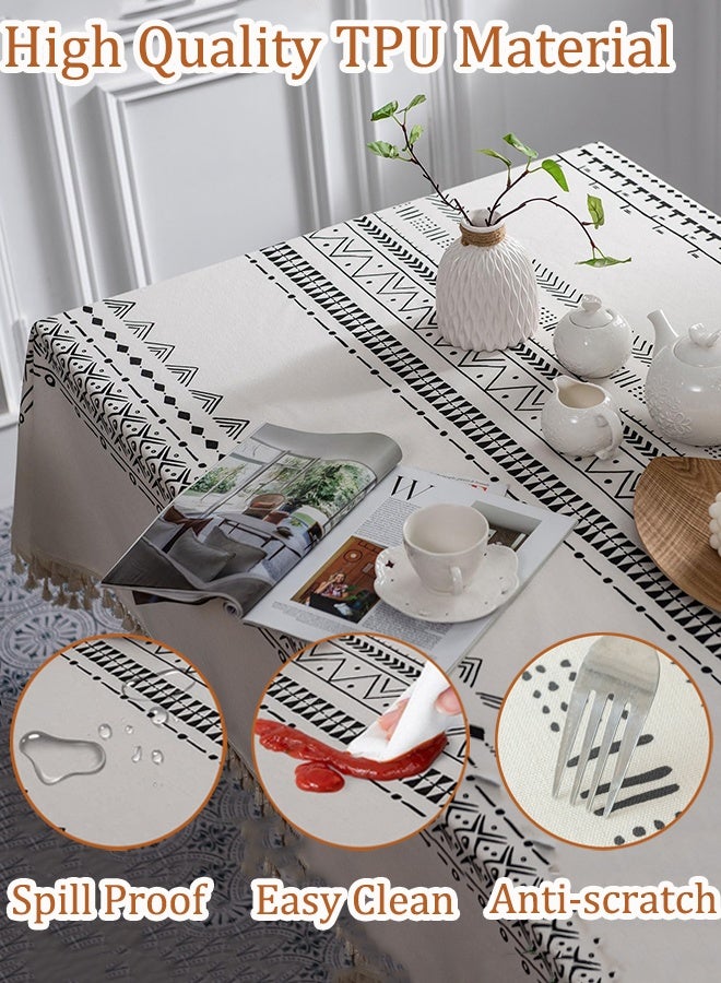 ثمانية فيبيهاوس غطاء طاولة طعام مفرش طاولة لطاولة الطعام، غطاء طاولة بدون تجاعيد مع شرابات، مفرش طاولة خارجي، مفرش طاولة مستطيل لحفلات تناول الطعام في المطبخ، أبيض، 140، 200 سم مفرش طاوله طعام - Image 4