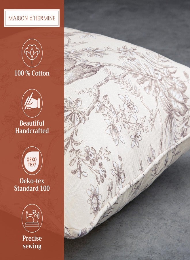 Maison d' Hermine Decorative Pillow Covers 20x20 Inch Square 100% Cotton Throw Pillow Covers with Invisible Zipper for Living Room Couch, Chair, Sofas, Bedroom, Home (Jouy Paradise - Beige) - Image 2