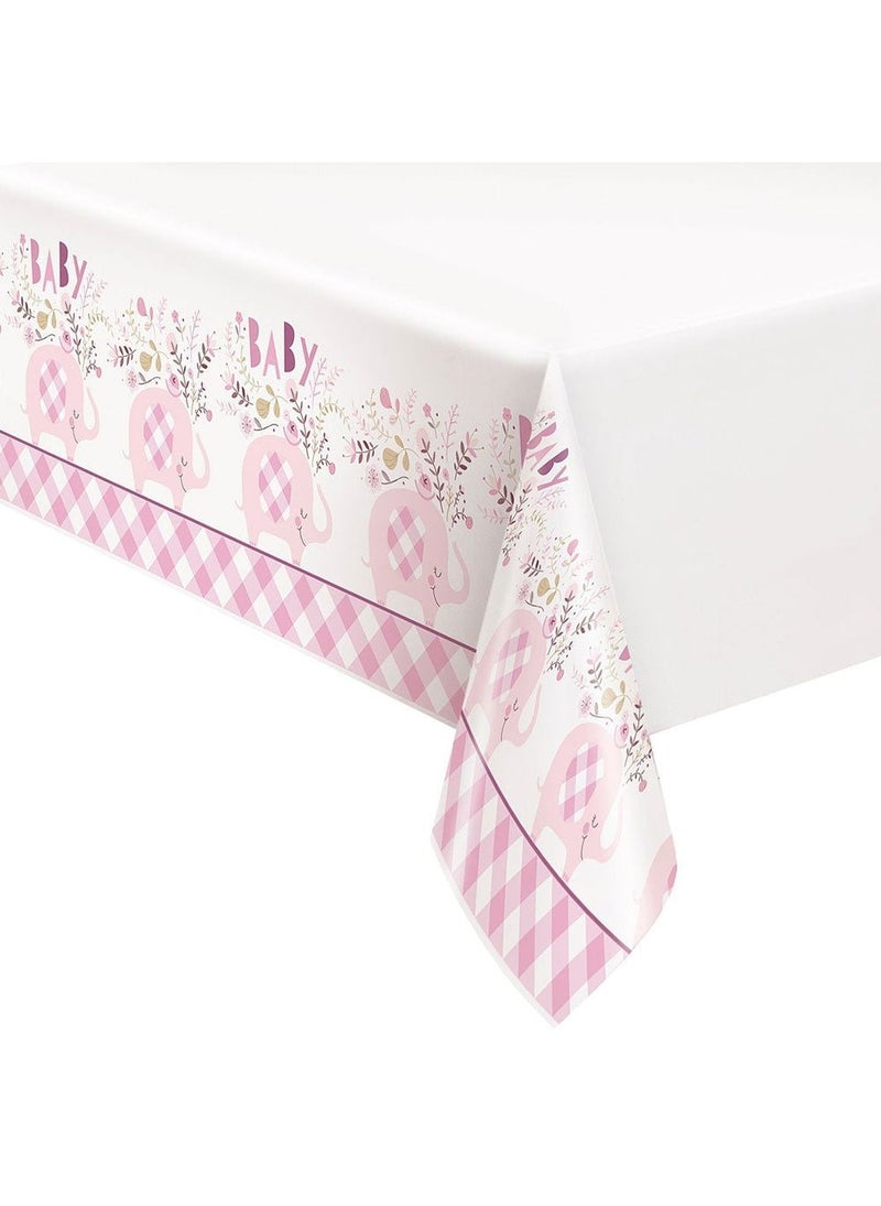 يونيك مفرش طاولة على شكل فيل لحفل استقبال المولود الجديد، وردي، 137×213 سم - Image 1