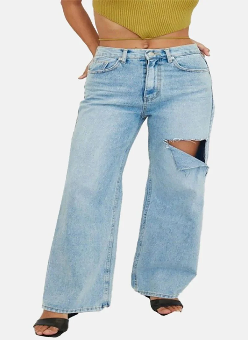 YUNIQEE Blue Wide Leg Highly Distressed High-Rise Jeans