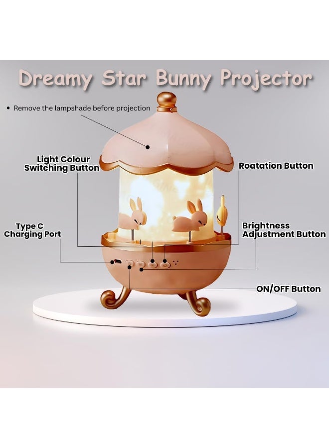 Dream Pink Bunny Carousel Rotating Star Projector Night Light for Kids - Image 3