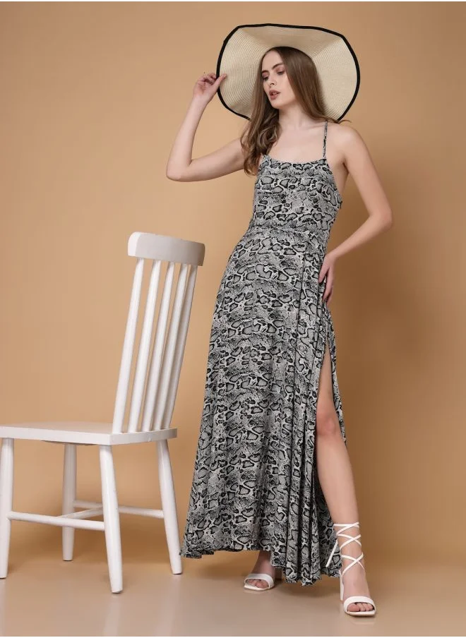 Freehand Women Fit and Flared Casual Animal Print Maxi Dress