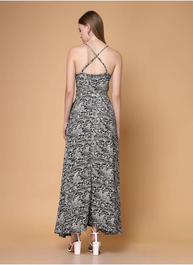 Freehand Women Fit and Flared Casual Animal Print Maxi Dress