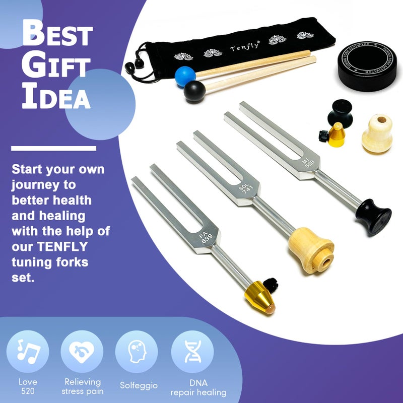 TENFLY Solfeggio Tuning Fork Set - 10 Silver Tuning Forks Perfect for DNA Healing with Exquisite Aluminum Gift Box (174 Hz, 285 Hz, 396 Hz, 417 Hz, 432Hz, 528 Hz, 639 Hz, 741 Hz 852 Hz, 963 Hz) - Image 4