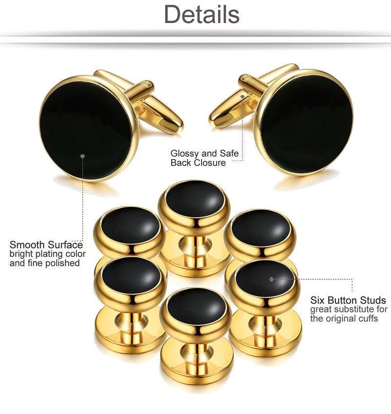 ORAZIO Cuff Links Mens Stainless Steel Cuff Links and Studs Set Gold Black Cufflinks for Men Tuxedo Studs Buttons for Formal Kit Business or Wedding Shirts - Image 2