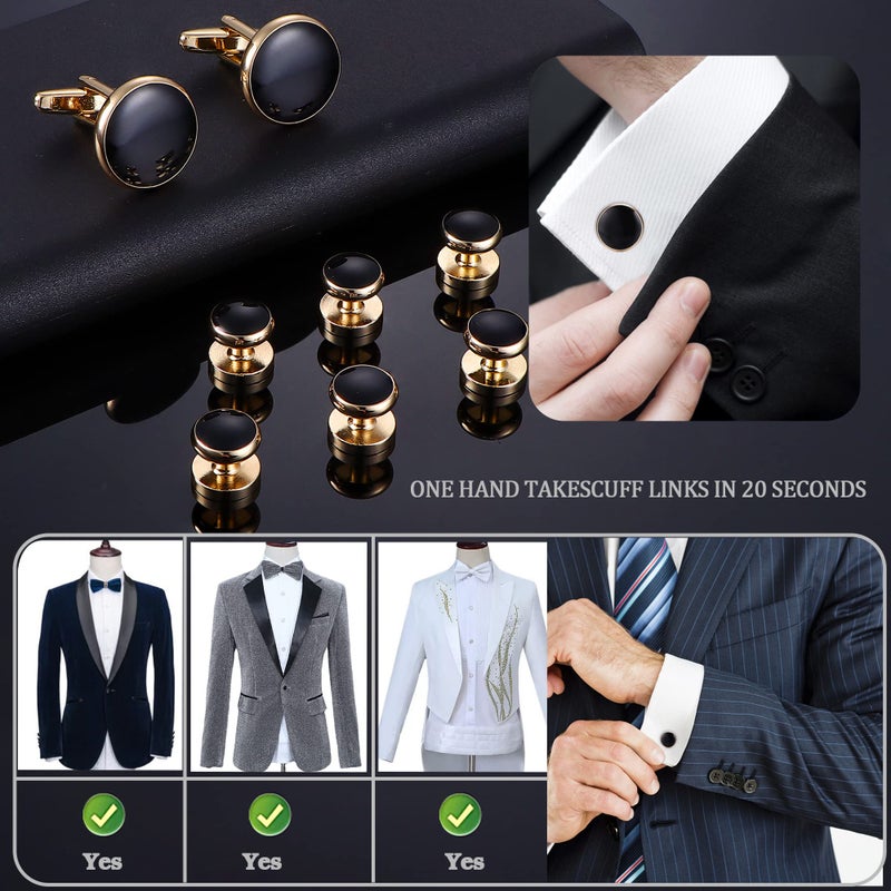 ORAZIO Cuff Links Mens Stainless Steel Cuff Links and Studs Set Gold Black Cufflinks for Men Tuxedo Studs Buttons for Formal Kit Business or Wedding Shirts - Image 4