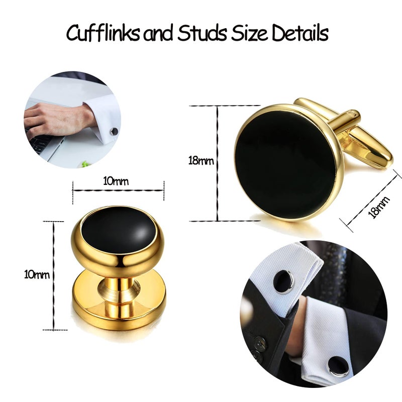 ORAZIO Cuff Links Mens Stainless Steel Cuff Links and Studs Set Gold Black Cufflinks for Men Tuxedo Studs Buttons for Formal Kit Business or Wedding Shirts - Image 3