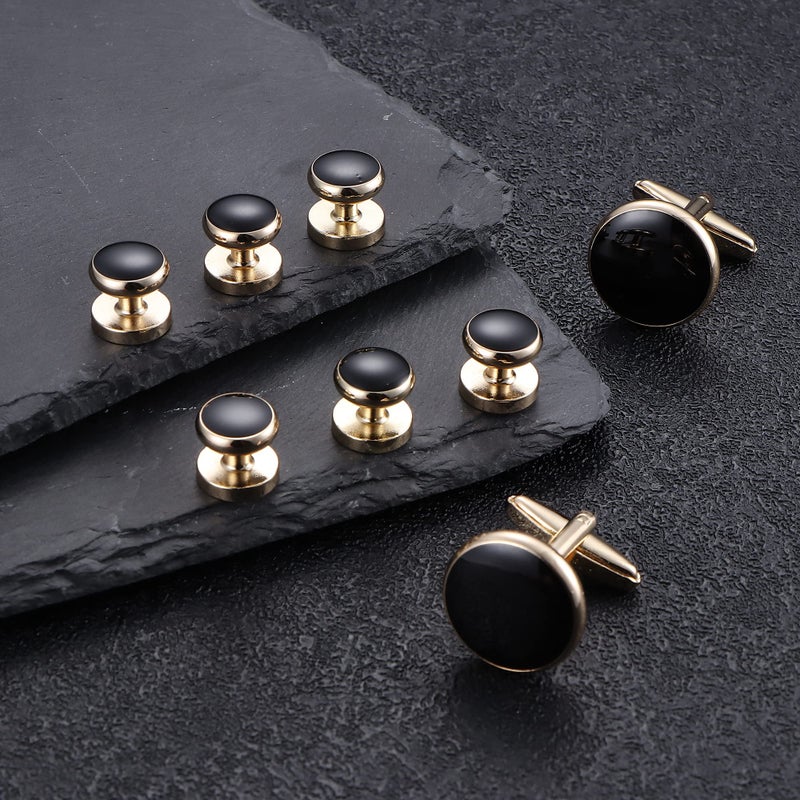 ORAZIO Cuff Links Mens Stainless Steel Cuff Links and Studs Set Gold Black Cufflinks for Men Tuxedo Studs Buttons for Formal Kit Business or Wedding Shirts - Image 5