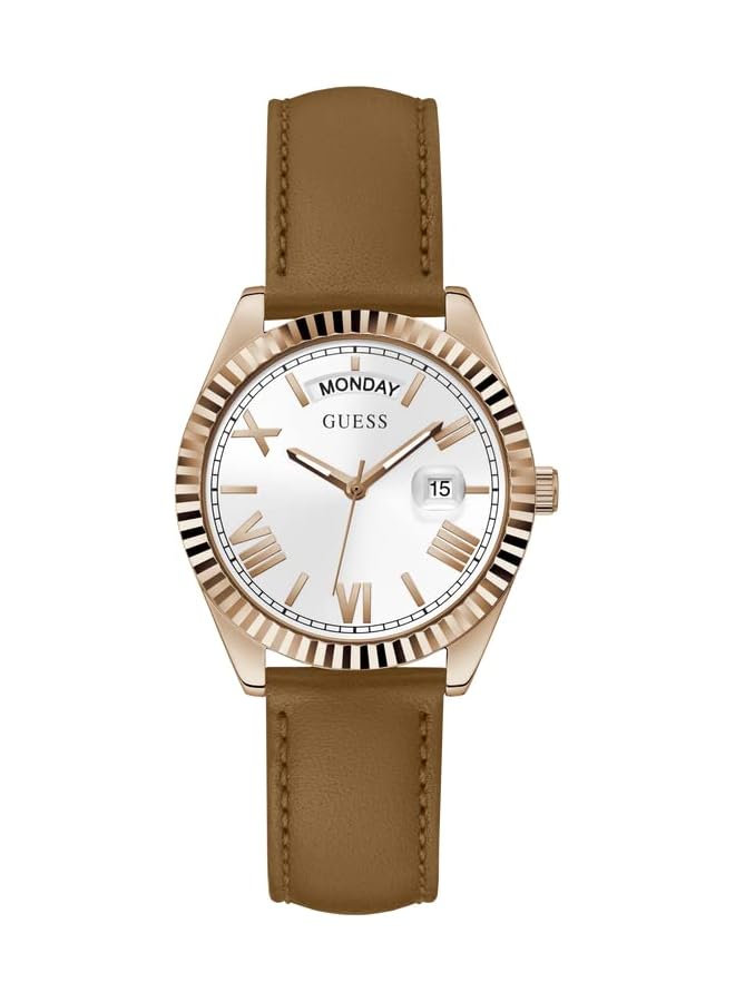 جس ساعة تناظرية بمينا أبيض للنساء Gw0357L2 - Image 1