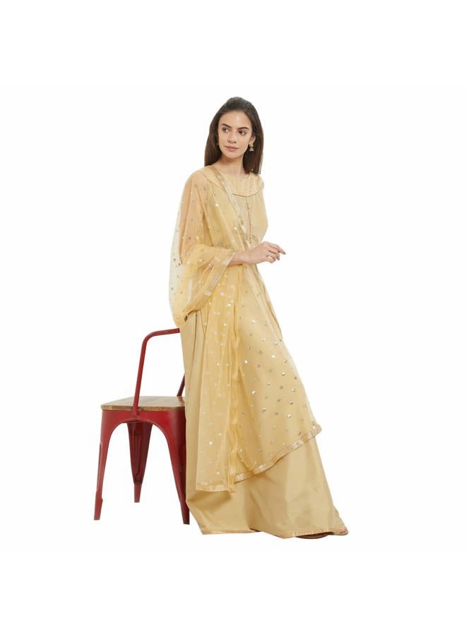DUPATTA BAZAAR دوباتا بازار دوباتا نسائي مزخرف بلون البيج من الشبك - Image 3