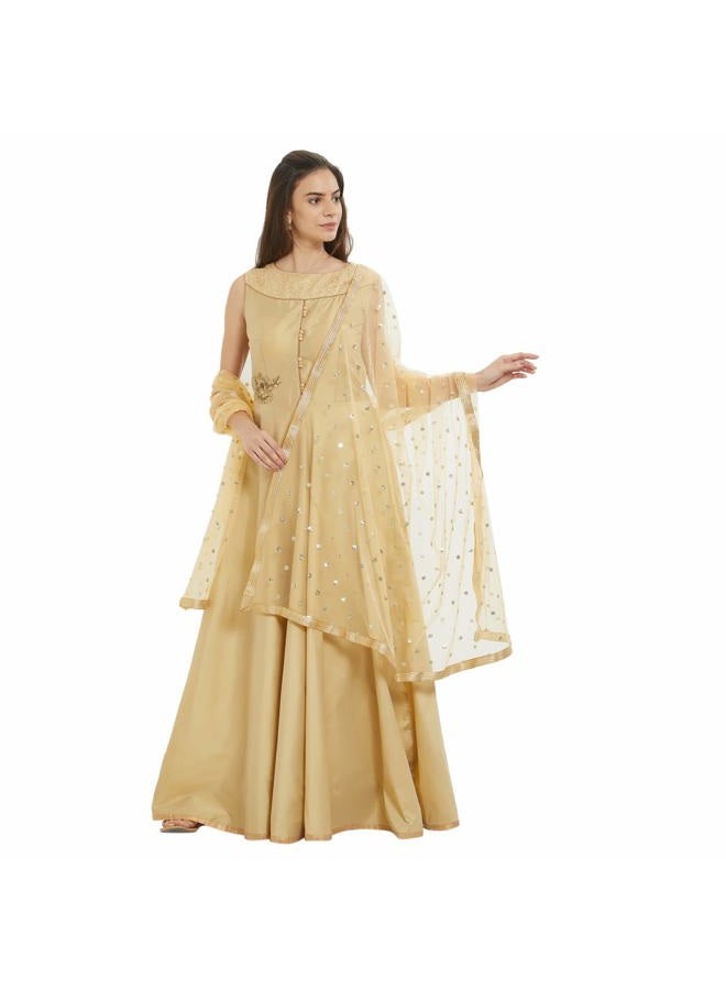 DUPATTA BAZAAR دوباتا بازار دوباتا نسائي مزخرف بلون البيج من الشبك - Image 5