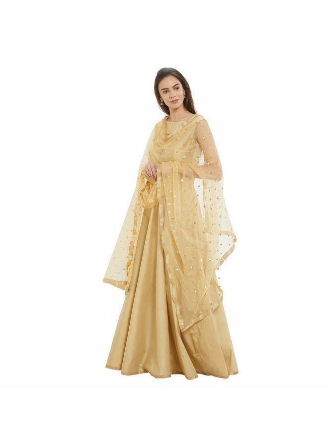 DUPATTA BAZAAR دوباتا بازار دوباتا نسائي مزخرف بلون البيج من الشبك - Image 4