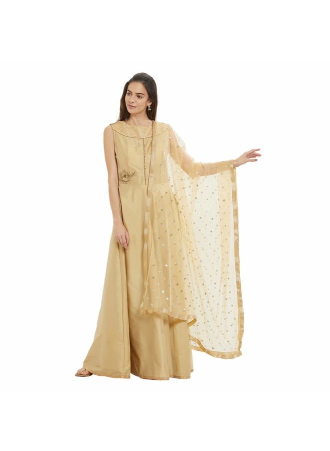 DUPATTA BAZAAR دوباتا بازار دوباتا نسائي مزخرف بلون البيج من الشبك - Image 1