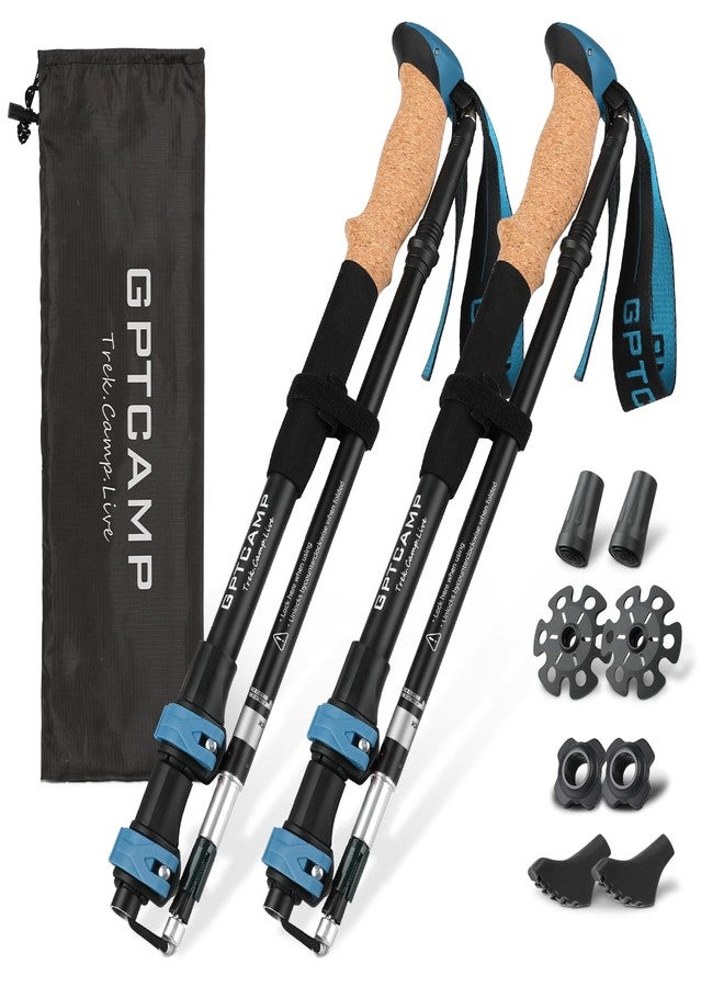 GPTCAMP Walking Sticks,Trekking Poles Collapsible Hiking Poles,Lightweight Folding Travel Walking Sticks for Men Women,2pc Adjustable Hiking Sticks with EVA Foam Grips for Backpacking,Blue - Image 1