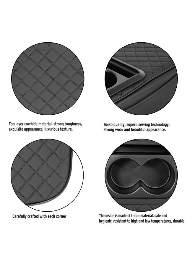 صندوق تخزين مسند الذراع المركزي للسيارة مع حامل أكواب مزدوج، مصنوع من جلد البولي يوريثان وإسفنج الذاكرة، منظم وحدة التحكم، سهل التركيب، مناسب لجميع أنواع السيارات السيدان وسيارات الدفع الرباعي والهاتشباك، يوفر مساحة تخزين إضافية، دعم مريح، ثابت، مضاد للاهتزاز، سهل التنظيف. - Image 3