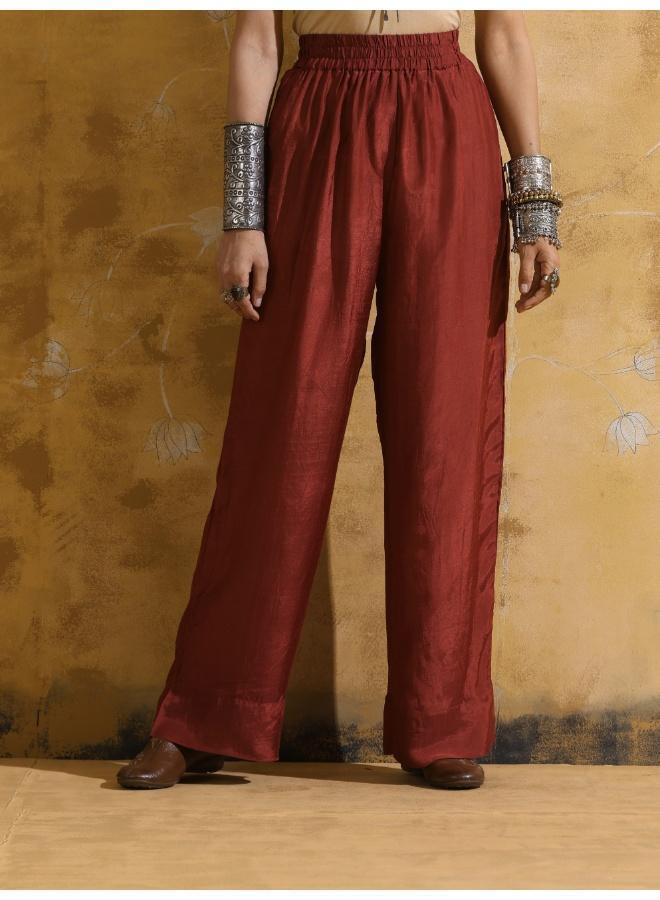 trueBrowns Cola Rust Red Floral Print Muslin Silk Straight Kurta Set - Image 5