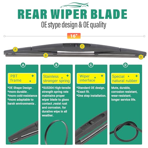 WINDSMILE 26" 22" 16" Windshield Wiper Blades Replacement for Honda Odyssey 2005-2023 Premium All Weather Front Rear Wipers Set - OEM Quality (Pack of 3) - Image 4