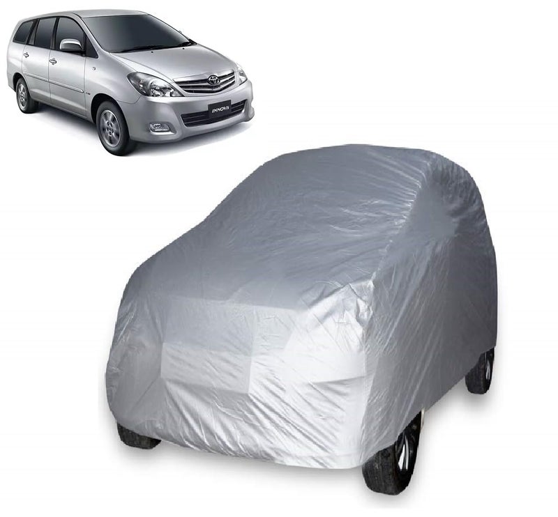 Auto Hub Car Cover Compatible with Innova with Mirror Pocket, Weather Proof, Triple Stitched, Innova Car Cover- Plain Silver - Image 1