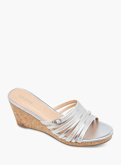 Celeste Womens Diamante Wedge Sandals With Slip On Closure