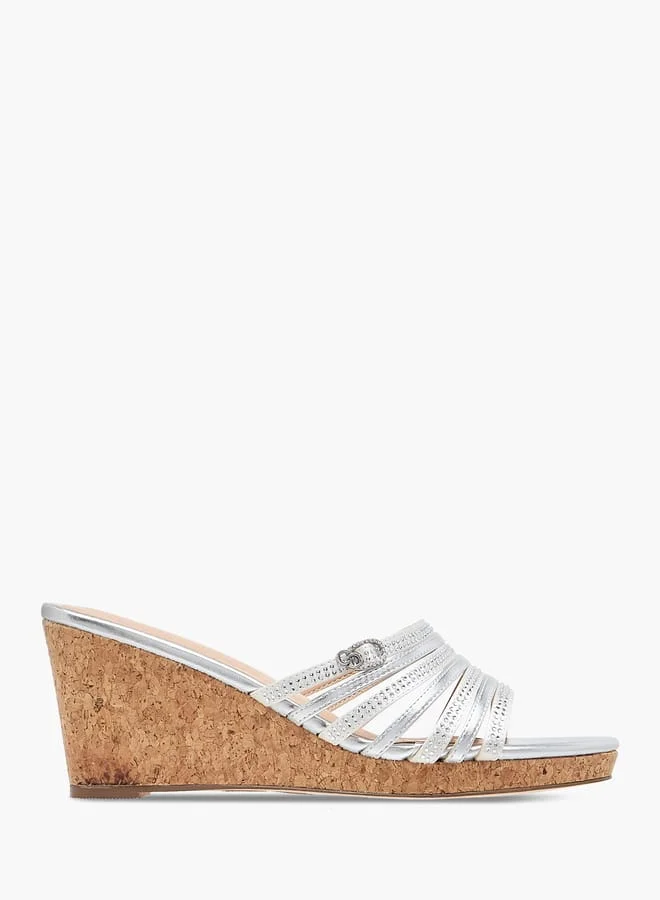 Celeste Womens Diamante Wedge Sandals With Slip On Closure