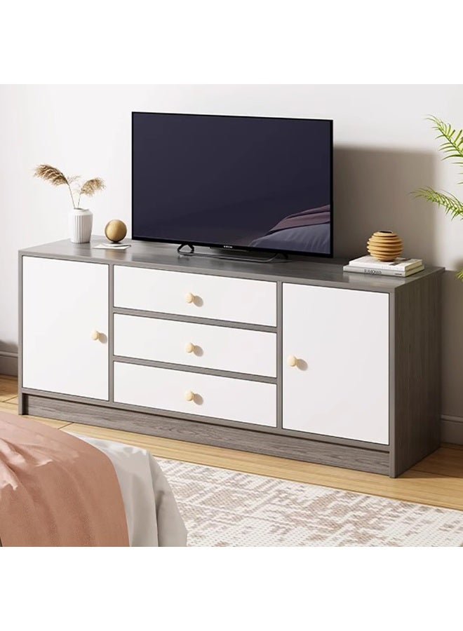 Generic Simple TV Cabinet, 55 Inch TV Stand with Drawers Doors & Open Shelf, Wooden TV Console Table, Modern TV Table Unit with Storage for Living Room, Bedroom, DSG018-140 (Grey with White) - Image 1