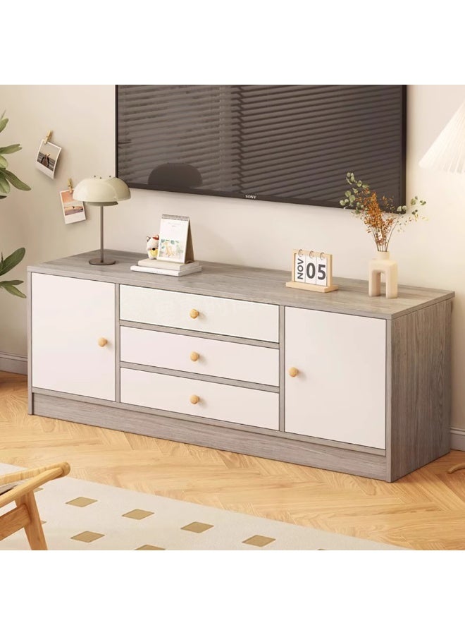 Generic Simple TV Cabinet, 55 Inch TV Stand with Drawers Doors & Open Shelf, Wooden TV Console Table, Modern TV Table Unit with Storage for Living Room, Bedroom, DSG018-140 (Grey with White) - Image 3