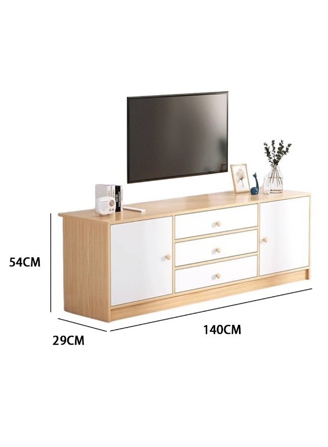 Generic Simple TV Cabinet, 55 Inch TV Stand with Drawers Doors & Open Shelf, Wooden TV Console Table, Modern TV Table Unit with Storage for Living Room, Bedroom, DSG018-140 (Grey with White) - Image 2