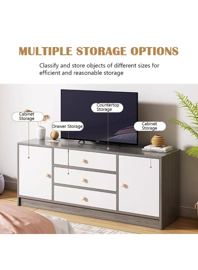 Generic Simple TV Cabinet, 55 Inch TV Stand with Drawers Doors & Open Shelf, Wooden TV Console Table, Modern TV Table Unit with Storage for Living Room, Bedroom, DSG018-140 (Grey with White) - Image 5