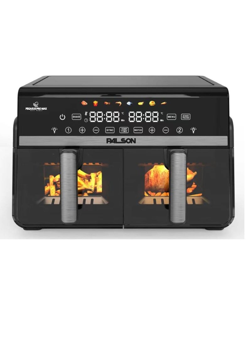 PALSON Air Fryer Digital Dual Zone 10L, Dual-zone design for separate cooking sections, 2200W power for quick cooking, Black - 40018 - Image 1