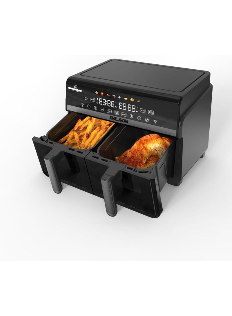 PALSON Air Fryer Digital Dual Zone 10L, Dual-zone design for separate cooking sections, 2200W power for quick cooking, Black - 40018 - Image 3