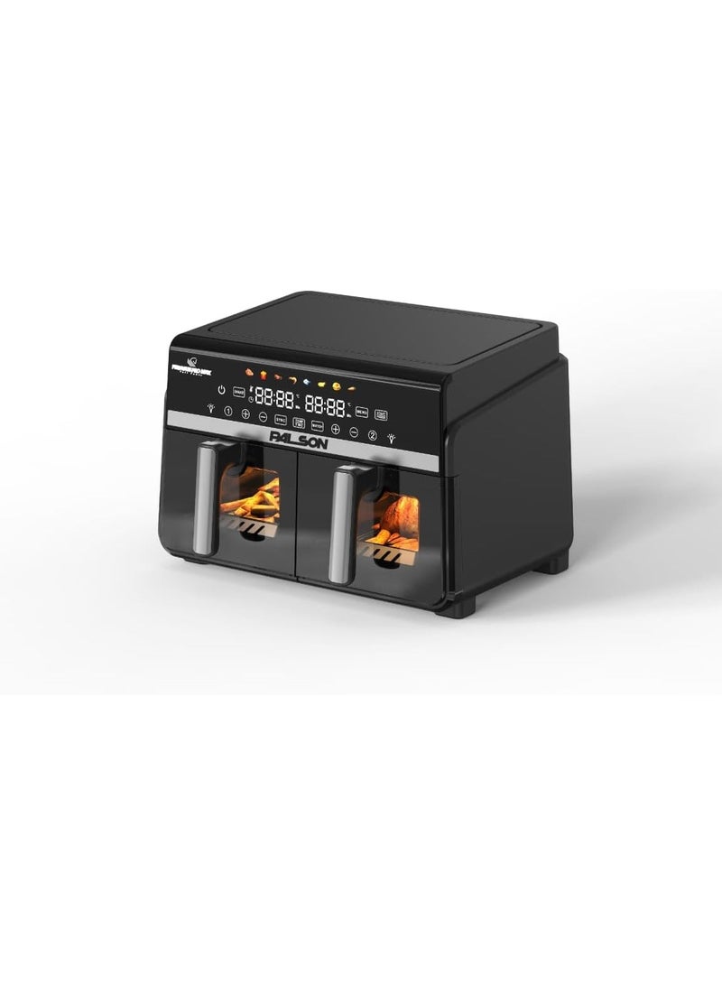 PALSON Air Fryer Digital Dual Zone 10L, Dual-zone design for separate cooking sections, 2200W power for quick cooking, Black - 40018 - Image 2