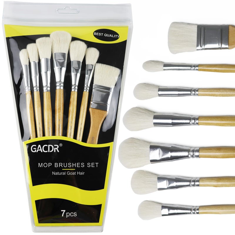GACDR Gilding Brush Set, 7 Pieces Versatile Goat Hair Blending Mop Brushes for Acrylic Painting Wartercolor Foil Gold Leaf Flakes Sheets - Image 1