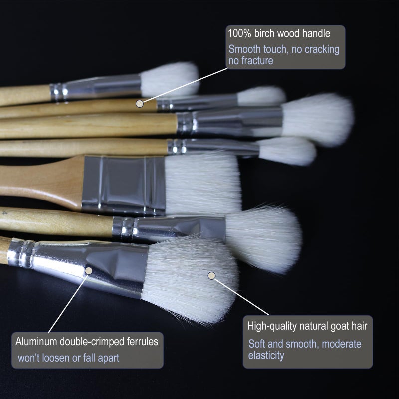 GACDR Gilding Brush Set, 7 Pieces Versatile Goat Hair Blending Mop Brushes for Acrylic Painting Wartercolor Foil Gold Leaf Flakes Sheets - Image 3