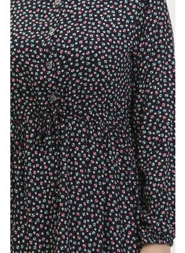 Sefa Merve Patterned Viscose Dress 0419-06 Navy Blue  - Image 5