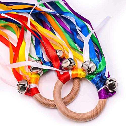 TANOFAR Montessori Toy Hand Kite Baby Sensory Toy Sensory Ribbon Toy Waldorf Toy Wooden Baby Toys Wooden Toddler Toys Rainbow Hand Kite - Image 1