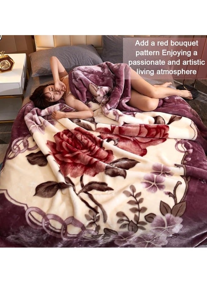 COMFY KOREAN STYLE MINK SOFT THICKENED LUXURIOUS FLORAL PURPLE BLANKET - Image 3