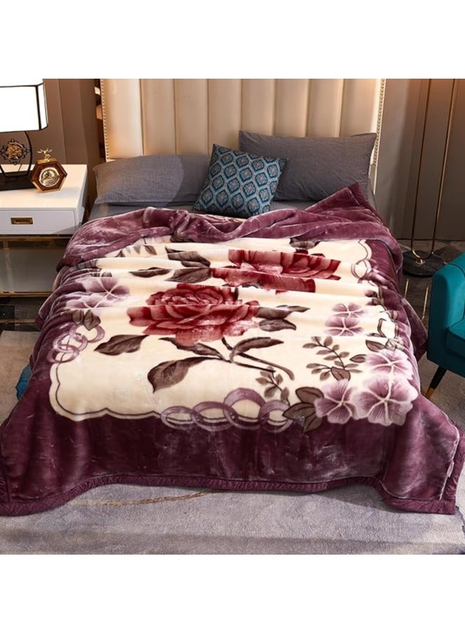 COMFY KOREAN STYLE MINK SOFT THICKENED LUXURIOUS FLORAL PURPLE BLANKET - Image 4