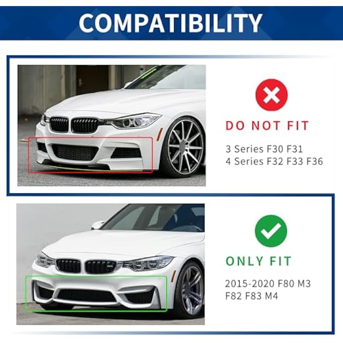 XPHAZZ Front Bumper Lip Compatible with BMW (2015-2020) F80 M3 F82 F83 M4 Splitter MP-Style ABS Gloss Black - Image 2
