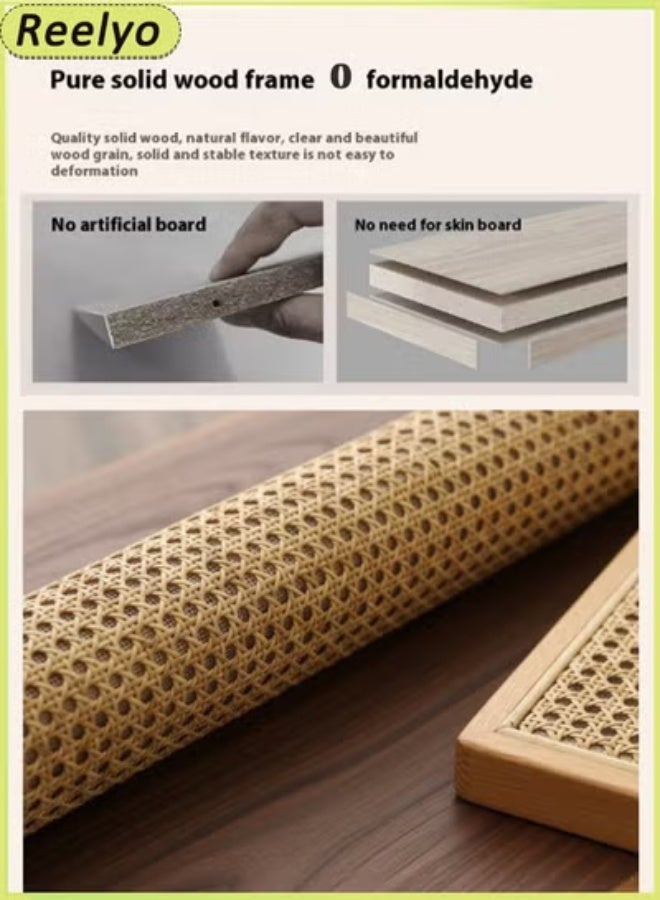 Reelyo Solid Wood Frame Armchair Multifunctional Accent Chair Rubberwood Artificial Cowhide Seat Cushion Mid Century Modern Style With High-Density Rebound Sponge Handcrafted Padded Back With Rattan Suitable For Home Office Living Room Dining Room Bedroom Reading Room Kitchen, Brown - Image 5