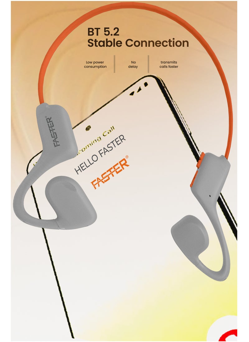 Faster Open Ear Duo Wireless Headphones - Air Conduction Sports Earphones - IPX5 Waterproof Earbuds with Microphone, 6D Surround Sound, Bluetooth 5.2, 10-Hour Talk Time, and Type-C Charging - For Exercise, Gym, Music (Orange)  - Image 4