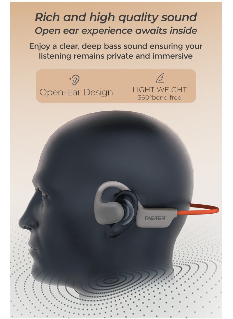 Faster Open Ear Duo Wireless Headphones - Air Conduction Sports Earphones - IPX5 Waterproof Earbuds with Microphone, 6D Surround Sound, Bluetooth 5.2, 10-Hour Talk Time, and Type-C Charging - For Exercise, Gym, Music (Orange)  - Image 5